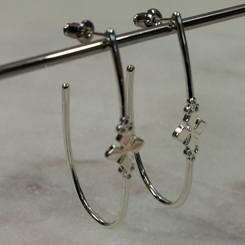 NWT Natalie Wood Designs Silver Cross Hoop Earrings